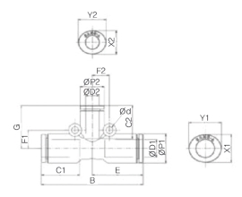 Đầu nối nhanh khí nén chữ T Sang A GPUG 0604, GPUG 0804, GPUG 0806