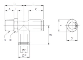 Đầu nối nhanh khí nén chữ T Sang A GPST 03M3, GPST 03M5, GPST 03M6