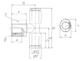 Đầu nối nhanh khí nén chữ T Sang A GPTF 04M5, GPTF 04M6, GPTF 0401, GPTF 0402