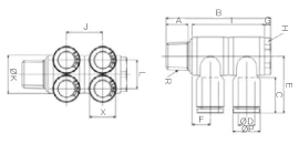 Cụm đầu nối nhanh khí nén 4 đầu chia Sang A GPA 04M5(2), GPA 0401(2), GPA 0402(2), GPA 0403(2)