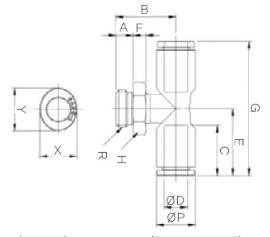 Đầu nối nhanh khí nén chữ T Sang A GPT 04G01, GPT 04G02, GPT 04G03