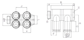 Cụm đầu nối nhanh khí nén 4 đầu chia Sang A GPA 04G01(2), GPA 04G02(2), GPA 04G03(2)